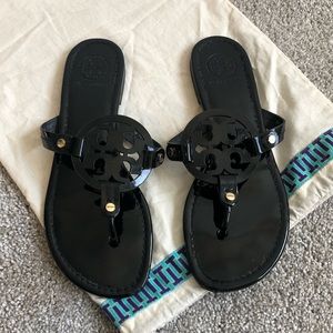 Tory Burch Miller Sandal Black Patent Leather Size 9